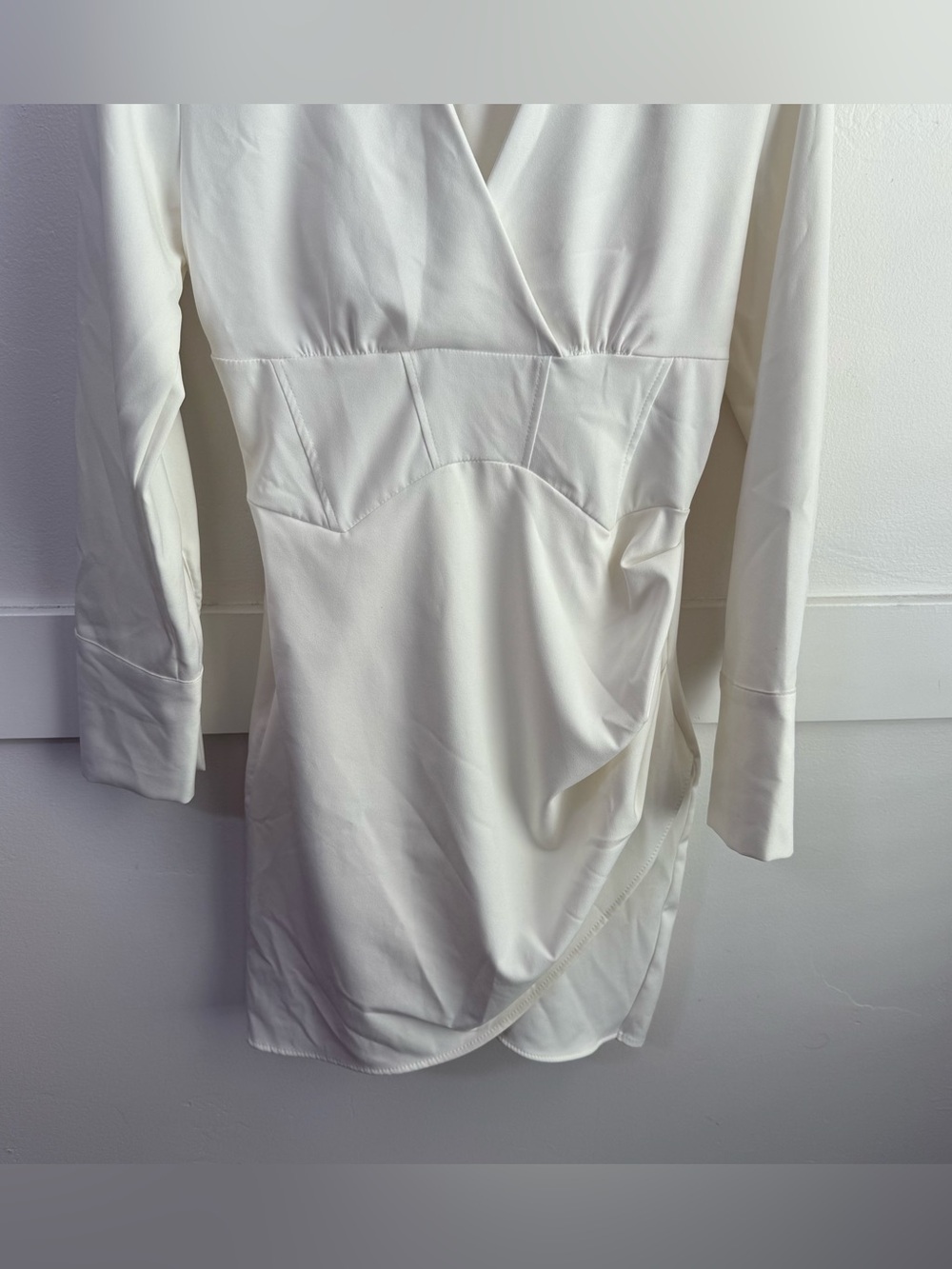 ZARA Oyster White Ruched Corset Long Sleeve Dress - Picture 8 of 11